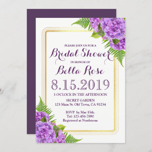 Invitation Fête des mariées d'or violet Hydrangeas Faux Invit