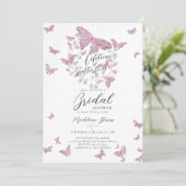 Invitation Fête des mariées dorée violet de papillons de vie (Debout devant)