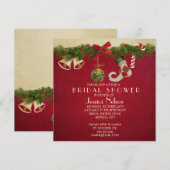 Invitation Fête des mariées d'ornements de Noël au ruban roug (Devant / Derrière)