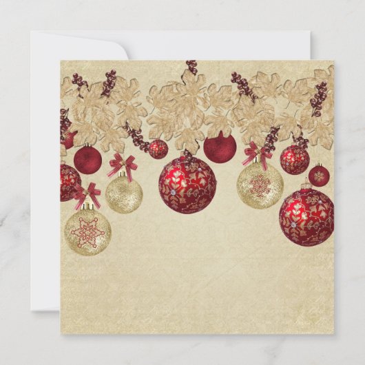 Invitation Fête des mariées d'ornements or/rouge hiver (Dos)