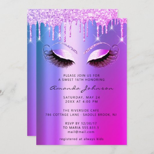 Invitation Fête des mariées Douce 16e Parties scintillant Lec (Devant / Derrière)
