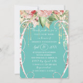 Invitation Fête des mariées Douce 16e Rose Florals Aqua (Devant)