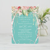 Invitation Fête des mariées Douce 16e Rose Florals Aqua (Debout devant)