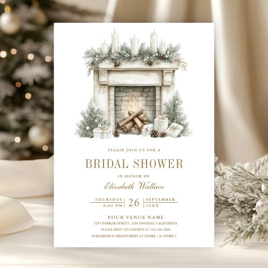 Invitation Fête des mariées du code QR de la cheminée de Noël