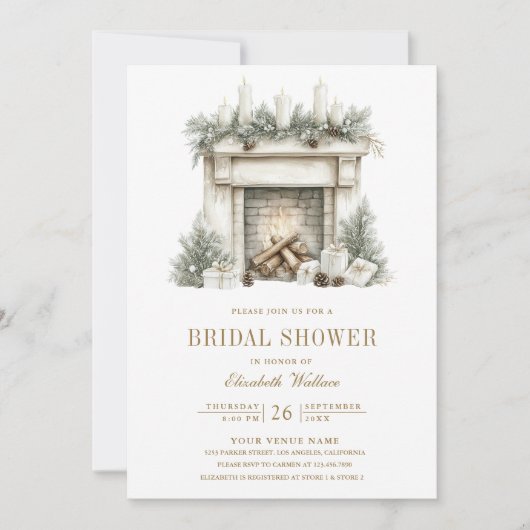 Invitation Fête des mariées du code QR de la cheminée de Noël (Devant)