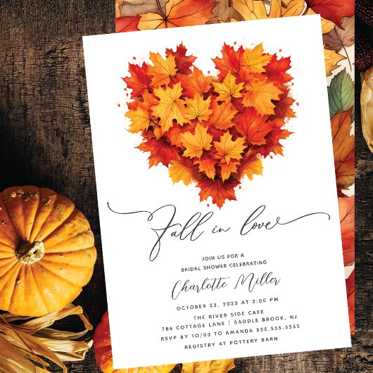 Invitation Fête des mariées du coeur de la feuille tombe dans