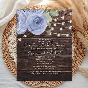 Invitation Fête des mariées du Rustic Blue Floral Couple