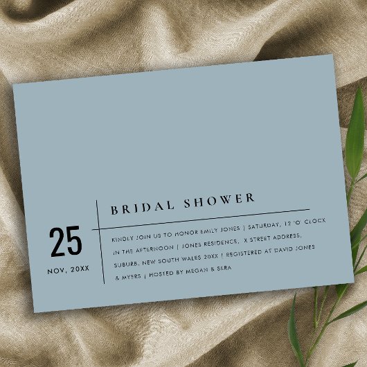 Invitation FÊTE DES MARIÉES DUSKY BLUE GRAY TYPOGR