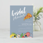 Invitation Fête des mariées Dusty Bleu PIZA Moderne Chic (Debout devant)