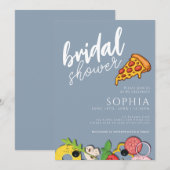 Invitation Fête des mariées Dusty Bleu PIZA Moderne Chic (Devant / Derrière)