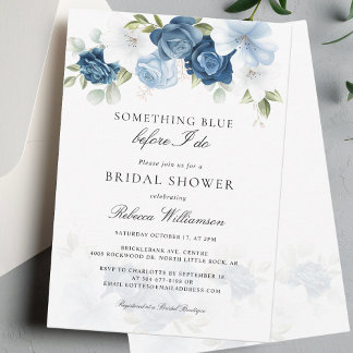 Invitation Fête des mariées Dusty Blue Bloom Élégant