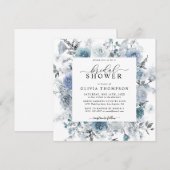Invitation Fête des mariées Dusty Blue Floral Ardoise Pastel  (Devant / Derrière)