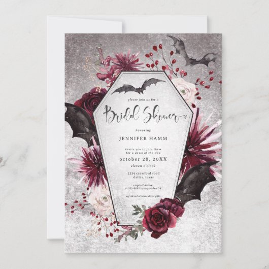 Invitation Fête des mariées Éffrayante gothique Noir et Bourg (Devant)