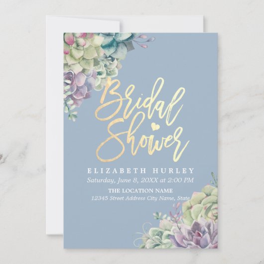 Invitation Fête des mariées Elégant aquarelle Plantes succule (Devant)