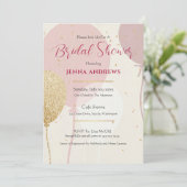 Invitation Fête des mariées Élégant Ballons d'or rose (Debout devant)