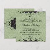 Invitation Fête des mariées élégant Black & Sage-G (Devant / Derrière)