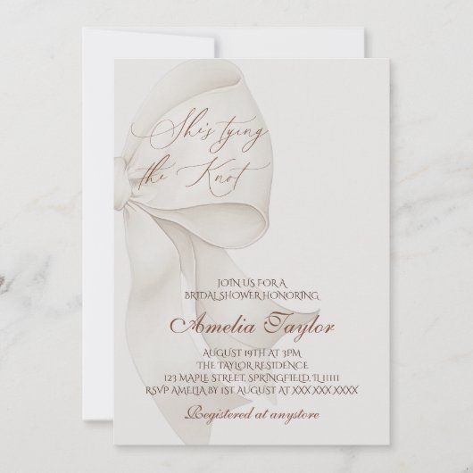 Invitation Fête des mariées Elegant Bow (Devant)