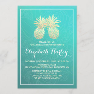 Invitation Fête des mariées Elegant Gold Foil Ananas Couple