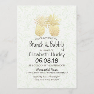 Invitation Fête des mariées Elegant Gold Foil Ananas Couple