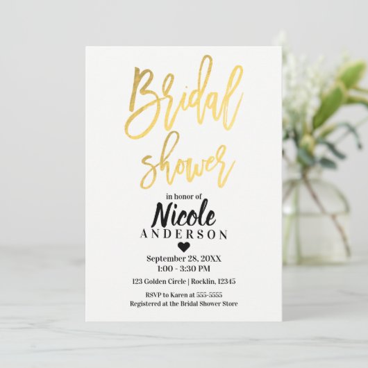 Invitation FÊTE DES MARIÉES Elegant Gold Foil Script moderne (Debout devant)