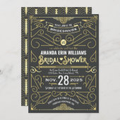 Invitation Fête des mariées Elegant Gold Grey Art Déco (Devant / Derrière)