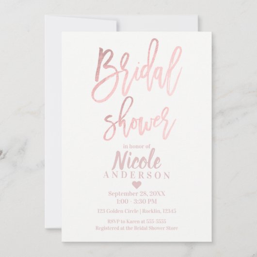 Invitation FÊTE DES MARIÉES Elegant Rose Gold Foil Script mod (Devant)