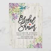 Invitation Fête des mariées Élégant Succulent Plantes Rustiqu (Devant / Derrière)