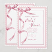 Invitation Fête des mariées élégante au ruban rose (Devant / Derrière)