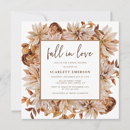 Invitation Fête des mariées élégante automne (Devant)