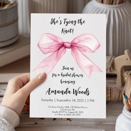 Invitation Fête des mariées élégante avec Bow rose