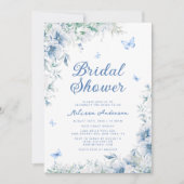 Invitation Fête des mariées élégante bleu et blanc chinois (Devant)