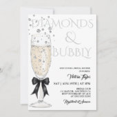 Invitation Fête des mariées élégante Bow en verre de champagn (Devant)