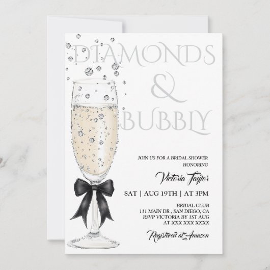 Invitation Fête des mariées élégante Bow en verre de champagn (Devant)