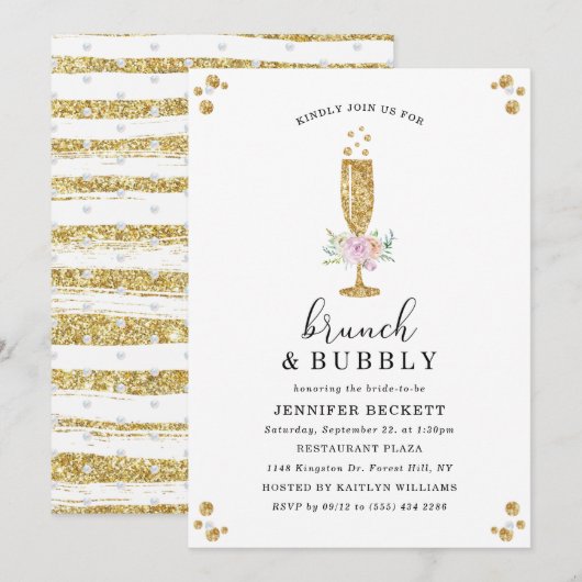 Invitation Fête des mariées élégante Brunch & Bubbly (Devant / Derrière)