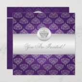 Invitation Fête des mariées élégante Couronne royale pourpre (Devant / Derrière)