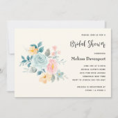 Invitation Fête des mariées élégante de bouquet rose et bleu (Devant)