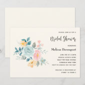 Invitation Fête des mariées élégante de bouquet rose et bleu (Devant / Derrière)