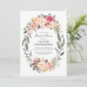 Invitation Fête des mariées élégante de couronne florale rose (Debout devant)