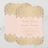 Invitation Fête des mariées élégante de dentelle d'or moderne (Devant / Derrière)