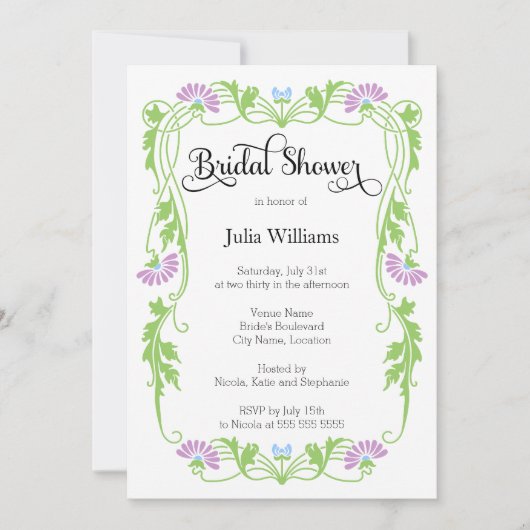 Invitation Fête des mariées Élégante de fleurs et de torons d (Devant)