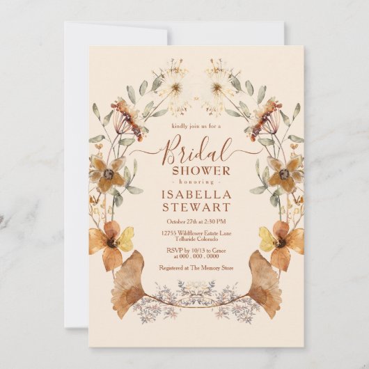 Invitation Fête des mariées élégante Fleur sauvage Boho moder (Devant)