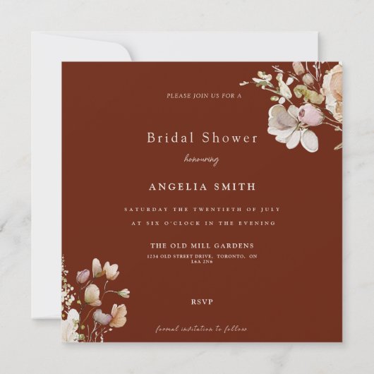 Invitation Fête des mariées Elégante Fleurs de Champ Simple C (Dos)