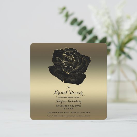 Invitation Fête des mariées élégante Gold & Black Rose (Debout devant)