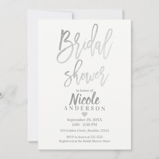 Invitation FÊTE DES MARIÉES Élégante huile d'argent Script mo (Devant)