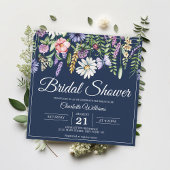 Invitation Fête des mariées Elégante Marine Fleur sauvage Ble