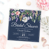 Invitation Fête des mariées Elégante Marine Fleur sauvage Ble