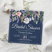 Invitation Fête des mariées Elégante Marine Fleur sauvage Ble