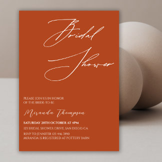 Invitation Fête des mariées Élégante minimale en terre cuite 