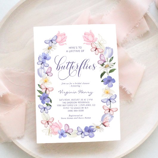 Invitation Fête des mariées élégante papillon