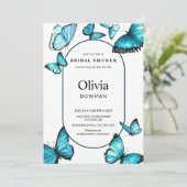 Invitation Fête des mariées élégante. Papillons à ossature ro (Debout devant)